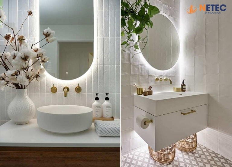 Màu trắng sứ cũng được dùng khá nhiều cho phòng tắm