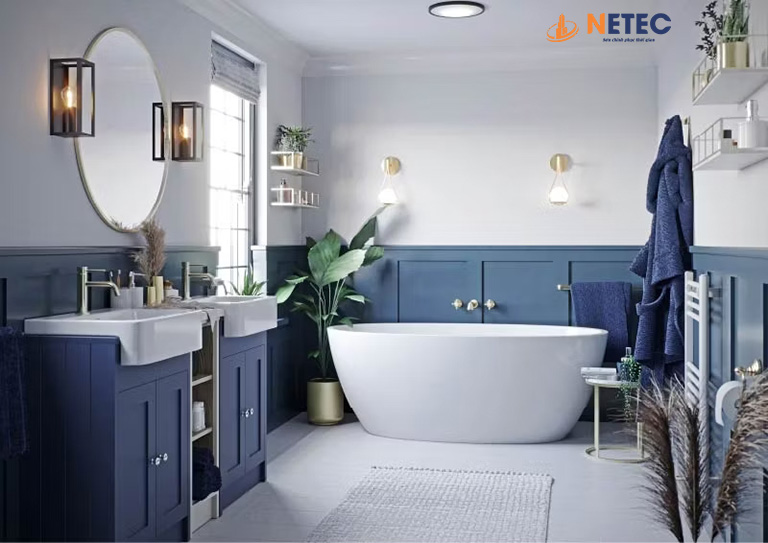 Phòng vệ sinh sơn màu xanh dương tạo nên sự thoải mái, dễ chịu khi sinh hoạt